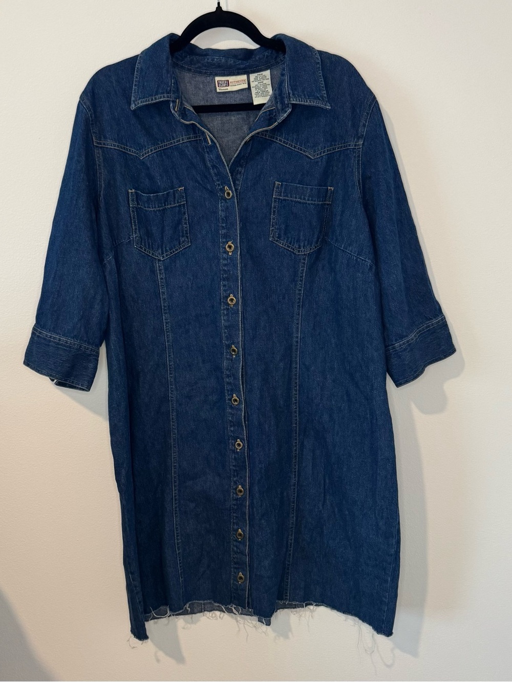 Vintage Denim Shirt Dress Plus Size 20W | Raw Hem Button Front Jean Dress Tunic
